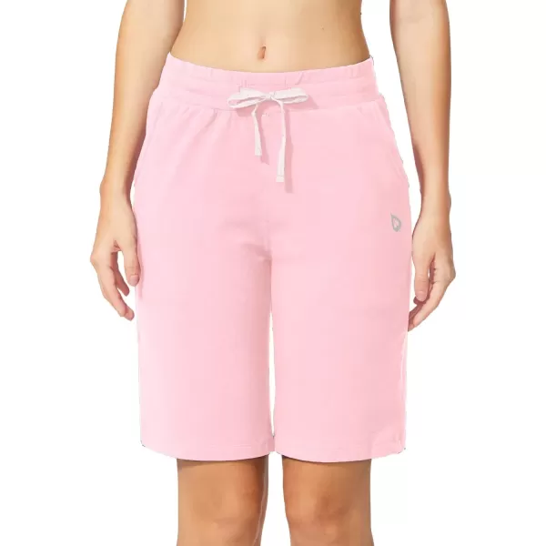 BALEAF Womens Bermuda Shorts Long Cotton Casual Summer Knee Length Pull On Lounge Walking Exercise Shorts with PocketsLight Pink10 Inseam