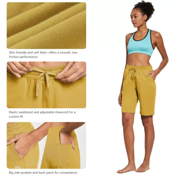 BALEAF Womens Bermuda Shorts Long Cotton Casual Summer Knee Length Pull On Lounge Walking Exercise Shorts with PocketsMisted Yellow10 Inseam