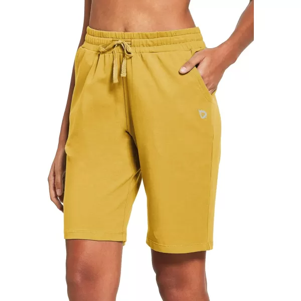 BALEAF Womens Bermuda Shorts Long Cotton Casual Summer Knee Length Pull On Lounge Walking Exercise Shorts with PocketsMisted Yellow10 Inseam