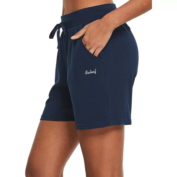 BALEAF Womens Bermuda Shorts Long Cotton Casual Summer Knee Length Pull On Lounge Walking Exercise Shorts with PocketsNavy Blue 20