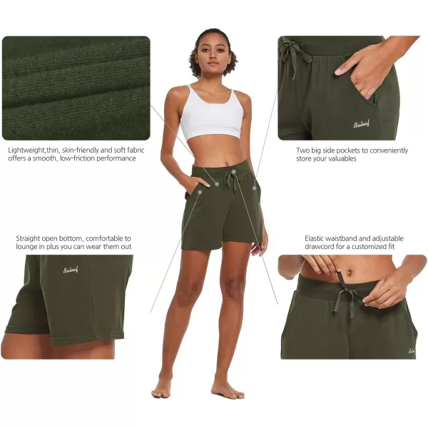 BALEAF Womens Bermuda Shorts Long Cotton Casual Summer Knee Length Pull On Lounge Walking Exercise Shorts with PocketsOlive 20