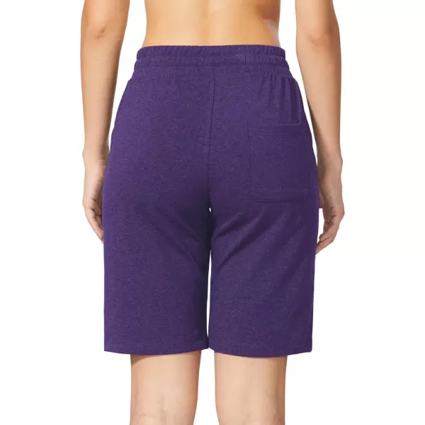 BALEAF Womens Bermuda Shorts Long Cotton Casual Summer Knee Length Pull On Lounge Walking Exercise Shorts with PocketsPurple Heather10 Inseam