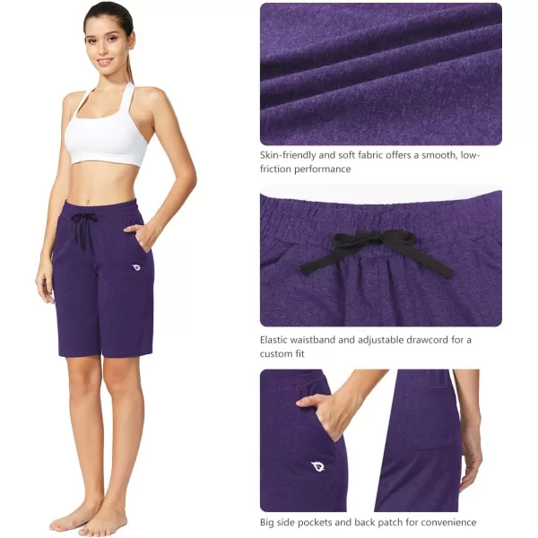 BALEAF Womens Bermuda Shorts Long Cotton Casual Summer Knee Length Pull On Lounge Walking Exercise Shorts with PocketsPurple Heather10 Inseam