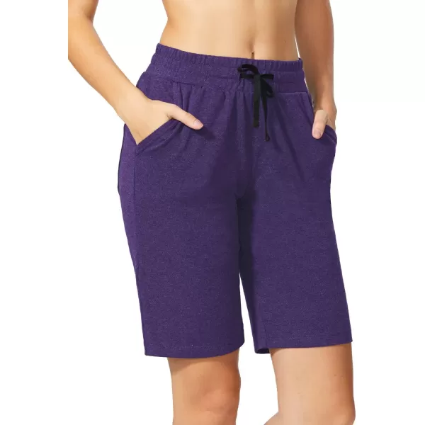 BALEAF Womens Bermuda Shorts Long Cotton Casual Summer Knee Length Pull On Lounge Walking Exercise Shorts with PocketsPurple Heather10 Inseam