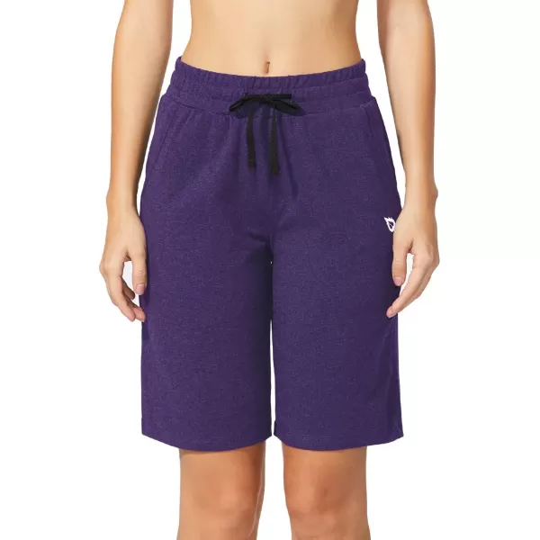 BALEAF Womens Bermuda Shorts Long Cotton Casual Summer Knee Length Pull On Lounge Walking Exercise Shorts with PocketsPurple Heather10 Inseam