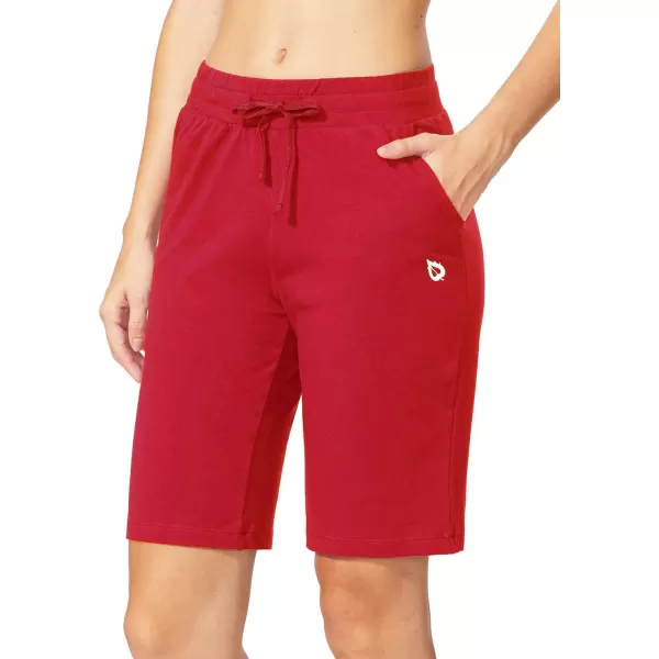 BALEAF Womens Bermuda Shorts Long Cotton Casual Summer Knee Length Pull On Lounge Walking Exercise Shorts with PocketsRose Red10 Inseam