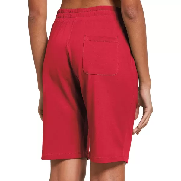 BALEAF Womens Bermuda Shorts Long Cotton Casual Summer Knee Length Pull On Lounge Walking Exercise Shorts with PocketsRose Red10 Inseam