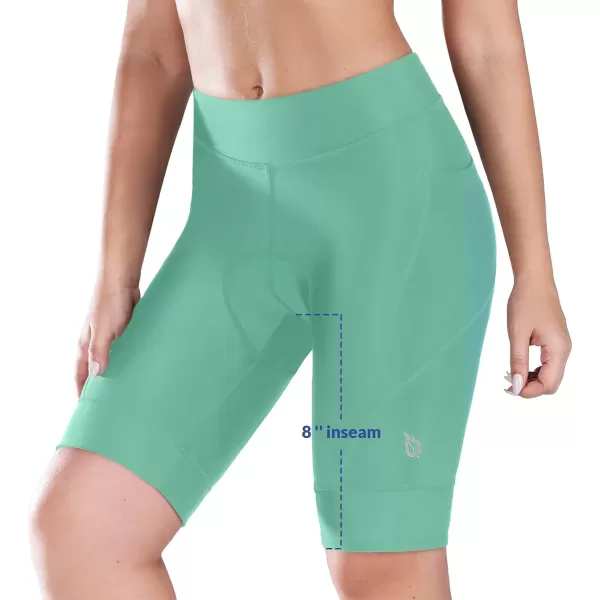 BALEAF Womens Bike Shorts 4D Padded Cycling Spinning Road Bike Pockets Wide Waistband UPF5001misty Green