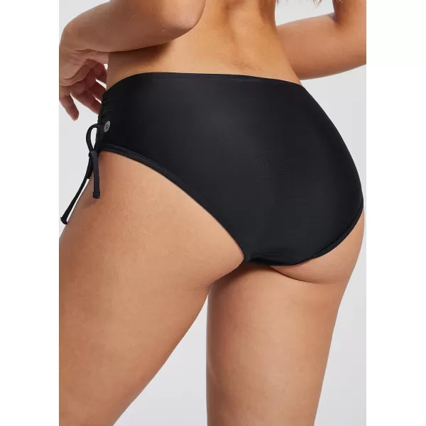 BALEAF Womens Bikini Bottom Mid Waisted Adjustable Side Tie Swim Bottoms Ruched Cheeky Mid Coverage Swim BriefsBlack