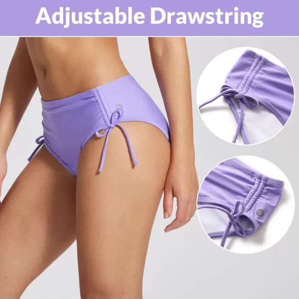 BALEAF Womens Bikini Bottom Mid Waisted Adjustable Side Tie Swim Bottoms Ruched Cheeky Mid Coverage Swim BriefsPurple