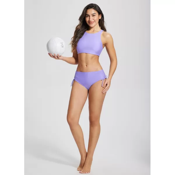 BALEAF Womens Bikini Bottom Mid Waisted Adjustable Side Tie Swim Bottoms Ruched Cheeky Mid Coverage Swim BriefsPurple