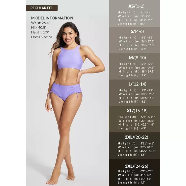 BALEAF Womens Bikini Bottom Mid Waisted Adjustable Side Tie Swim Bottoms Ruched Cheeky Mid Coverage Swim BriefsPurple