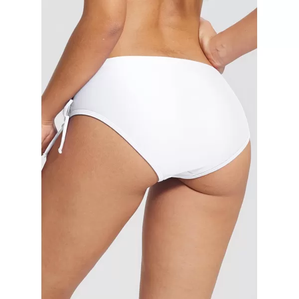 BALEAF Womens Bikini Bottom Mid Waisted Adjustable Side Tie Swim Bottoms Ruched Cheeky Mid Coverage Swim BriefsWhite