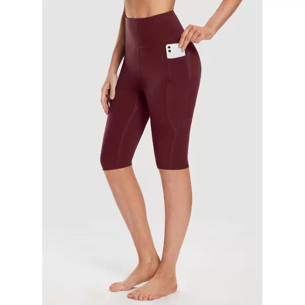 BALEAF Womens Capri Leggings Knee Length Cotton Capris with Pockets High Waisted Yoga Workout for Casual SummerWine Red