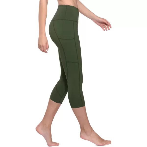 BALEAF Womens Capri Leggings with Pockets High Waisted Workout Yoga Running Gym Pull On Capris Pants for Casual SummerArmy Green