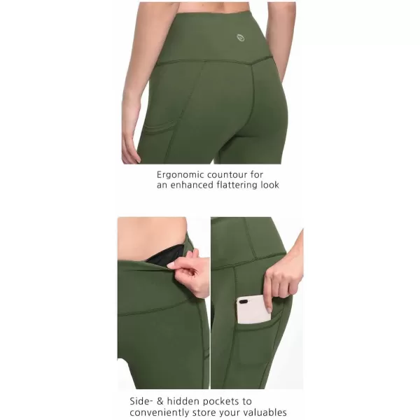 BALEAF Womens Capri Leggings with Pockets High Waisted Workout Yoga Running Gym Pull On Capris Pants for Casual SummerArmy Green