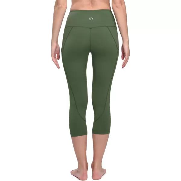 BALEAF Womens Capri Leggings with Pockets High Waisted Workout Yoga Running Gym Pull On Capris Pants for Casual SummerArmy Green