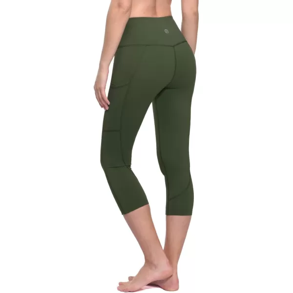 BALEAF Womens Capri Leggings with Pockets High Waisted Workout Yoga Running Gym Pull On Capris Pants for Casual SummerArmy Green