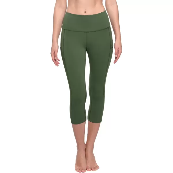 BALEAF Womens Capri Leggings with Pockets High Waisted Workout Yoga Running Gym Pull On Capris Pants for Casual SummerArmy Green