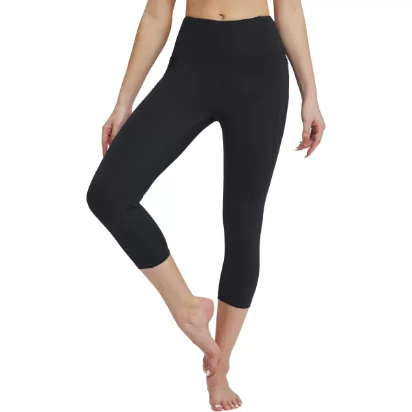 BALEAF Womens Capri Leggings with Pockets High Waisted Workout Yoga Running Gym Pull On Capris Pants for Casual SummerBlack