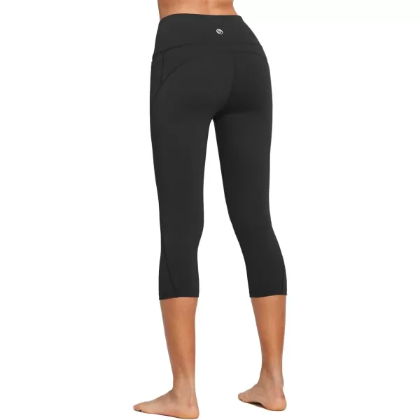 BALEAF Womens Capri Leggings with Pockets High Waisted Workout Yoga Running Gym Pull On Capris Pants for Casual SummerBlack