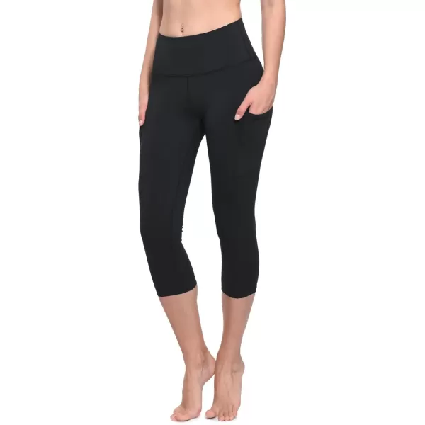 BALEAF Womens Capri Leggings with Pockets High Waisted Workout Yoga Running Gym Pull On Capris Pants for Casual SummerBlack