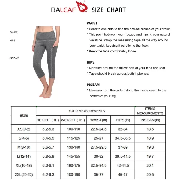 BALEAF Womens Capri Leggings with Pockets High Waisted Workout Yoga Running Gym Pull On Capris Pants for Casual SummerBlack