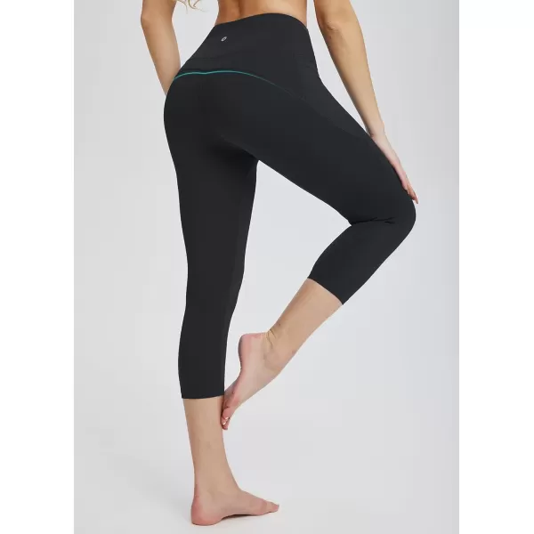 BALEAF Womens Capri Leggings with Pockets High Waisted Workout Yoga Running Gym Pull On Capris Pants for Casual SummerBlack