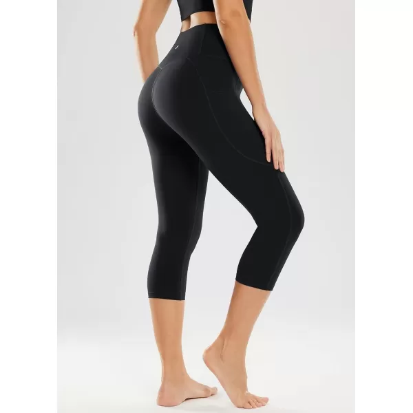 BALEAF Womens Capri Leggings with Pockets High Waisted Workout Yoga Running Gym Pull On Capris Pants for Casual SummerBlack