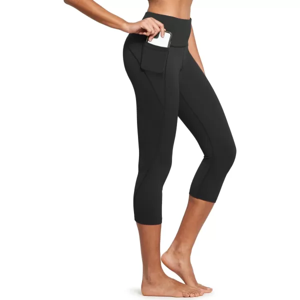 BALEAF Womens Capri Leggings with Pockets High Waisted Workout Yoga Running Gym Pull On Capris Pants for Casual SummerBlack