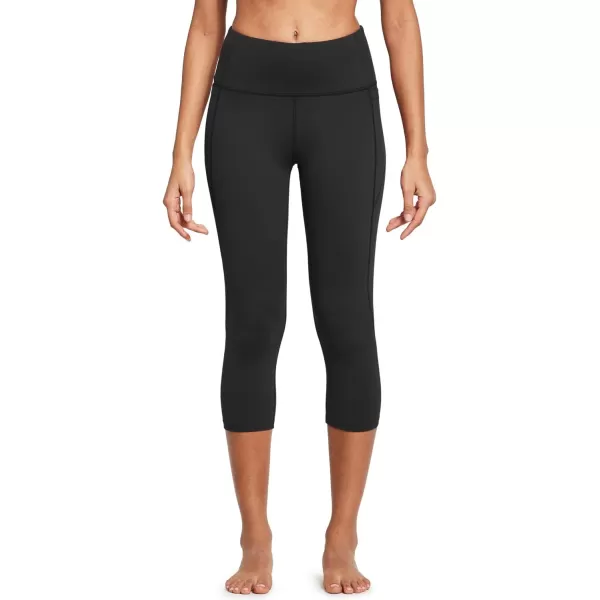 BALEAF Womens Capri Leggings with Pockets High Waisted Workout Yoga Running Gym Pull On Capris Pants for Casual SummerBlack