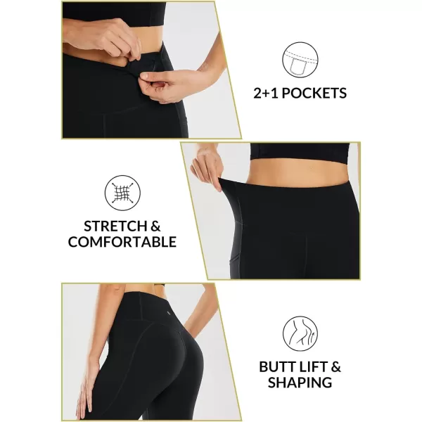 BALEAF Womens Capri Leggings with Pockets High Waisted Workout Yoga Running Gym Pull On Capris Pants for Casual SummerBlack