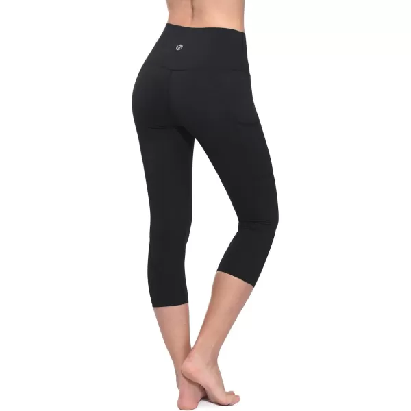 BALEAF Womens Capri Leggings with Pockets High Waisted Workout Yoga Running Gym Pull On Capris Pants for Casual SummerBlack