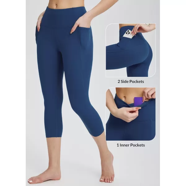 BALEAF Womens Capri Leggings with Pockets High Waisted Workout Yoga Running Gym Pull On Capris Pants for Casual SummerBlue