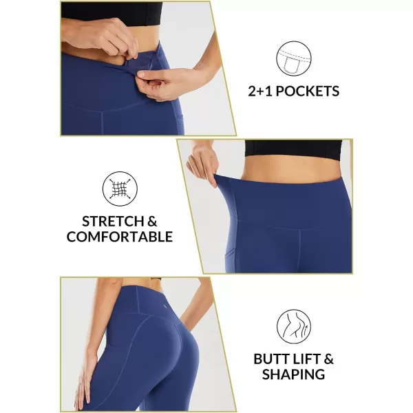 BALEAF Womens Capri Leggings with Pockets High Waisted Workout Yoga Running Gym Pull On Capris Pants for Casual SummerBlue