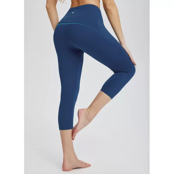 BALEAF Womens Capri Leggings with Pockets High Waisted Workout Yoga Running Gym Pull On Capris Pants for Casual SummerBlue