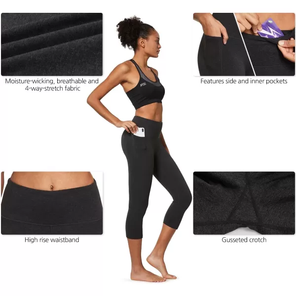 BALEAF Womens Capri Leggings with Pockets High Waisted Workout Yoga Running Gym Pull On Capris Pants for Casual SummerCharcoal