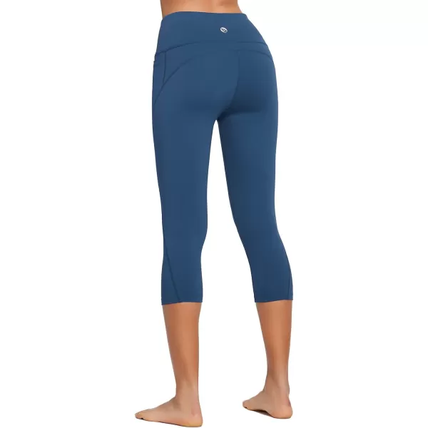 BALEAF Womens Capri Leggings with Pockets High Waisted Workout Yoga Running Gym Pull On Capris Pants for Casual SummerDenim Blue