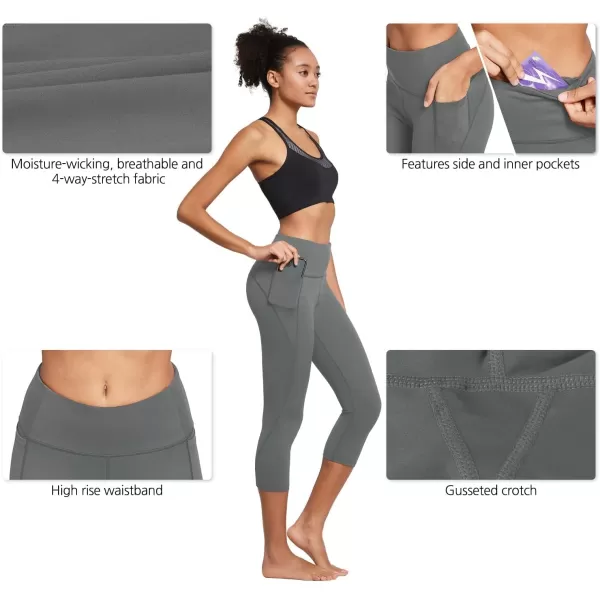 BALEAF Womens Capri Leggings with Pockets High Waisted Workout Yoga Running Gym Pull On Capris Pants for Casual SummerGrey