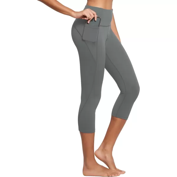 BALEAF Womens Capri Leggings with Pockets High Waisted Workout Yoga Running Gym Pull On Capris Pants for Casual SummerGrey