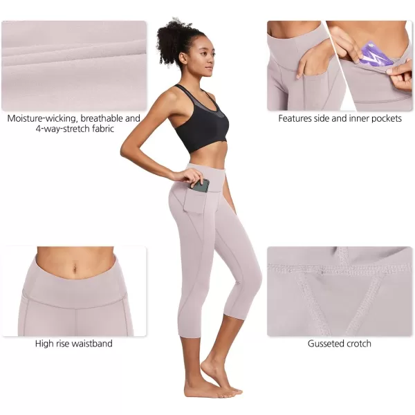 BALEAF Womens Capri Leggings with Pockets High Waisted Workout Yoga Running Gym Pull On Capris Pants for Casual SummerLight Purple