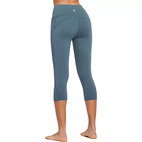 BALEAF Womens Capri Leggings with Pockets High Waisted Workout Yoga Running Gym Pull On Capris Pants for Casual SummerSteel Blue