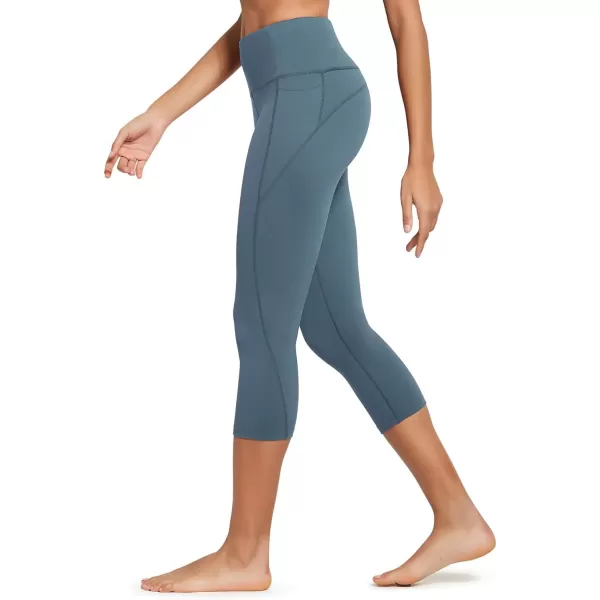 BALEAF Womens Capri Leggings with Pockets High Waisted Workout Yoga Running Gym Pull On Capris Pants for Casual SummerSteel Blue