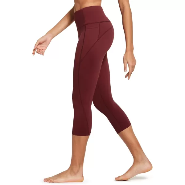 BALEAF Womens Capri Leggings with Pockets High Waisted Workout Yoga Running Gym Pull On Capris Pants for Casual SummerWine Red