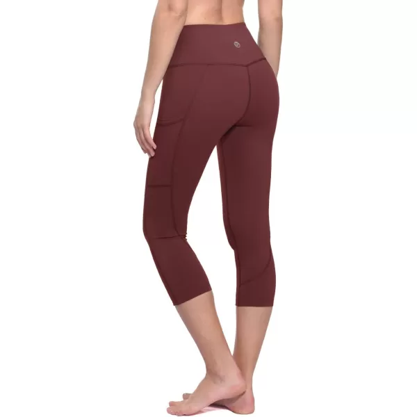 BALEAF Womens Capri Leggings with Pockets High Waisted Workout Yoga Running Gym Pull On Capris Pants for Casual SummerWine Red