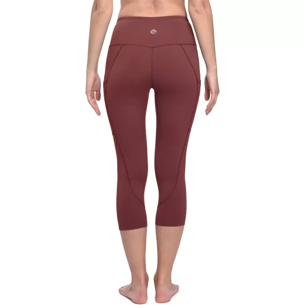 BALEAF Womens Capri Leggings with Pockets High Waisted Workout Yoga Running Gym Pull On Capris Pants for Casual SummerWine Red