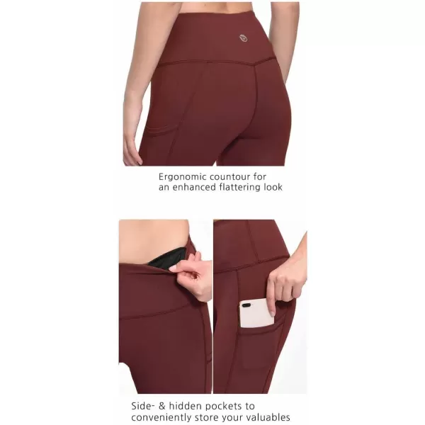 BALEAF Womens Capri Leggings with Pockets High Waisted Workout Yoga Running Gym Pull On Capris Pants for Casual SummerWine Red