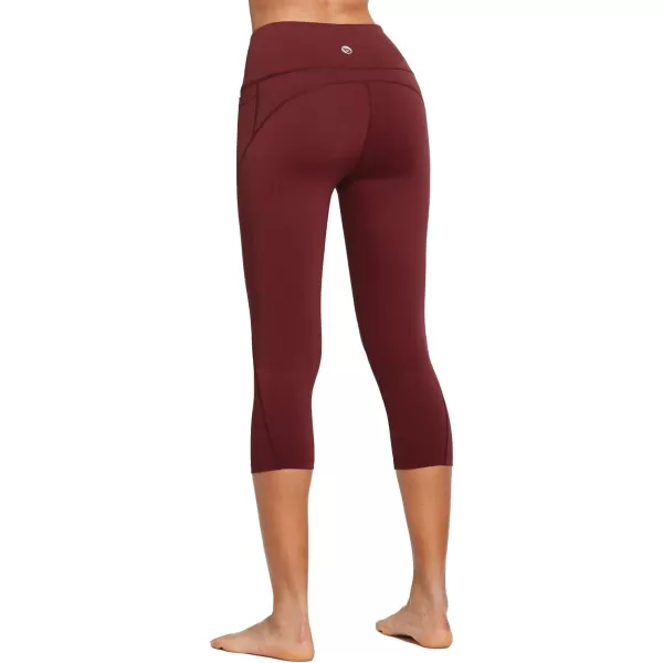 BALEAF Womens Capri Leggings with Pockets High Waisted Workout Yoga Running Gym Pull On Capris Pants for Casual SummerWine Red