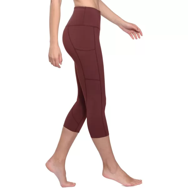 BALEAF Womens Capri Leggings with Pockets High Waisted Workout Yoga Running Gym Pull On Capris Pants for Casual SummerWine Red