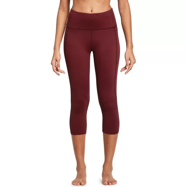 BALEAF Womens Capri Leggings with Pockets High Waisted Workout Yoga Running Gym Pull On Capris Pants for Casual SummerWine Red